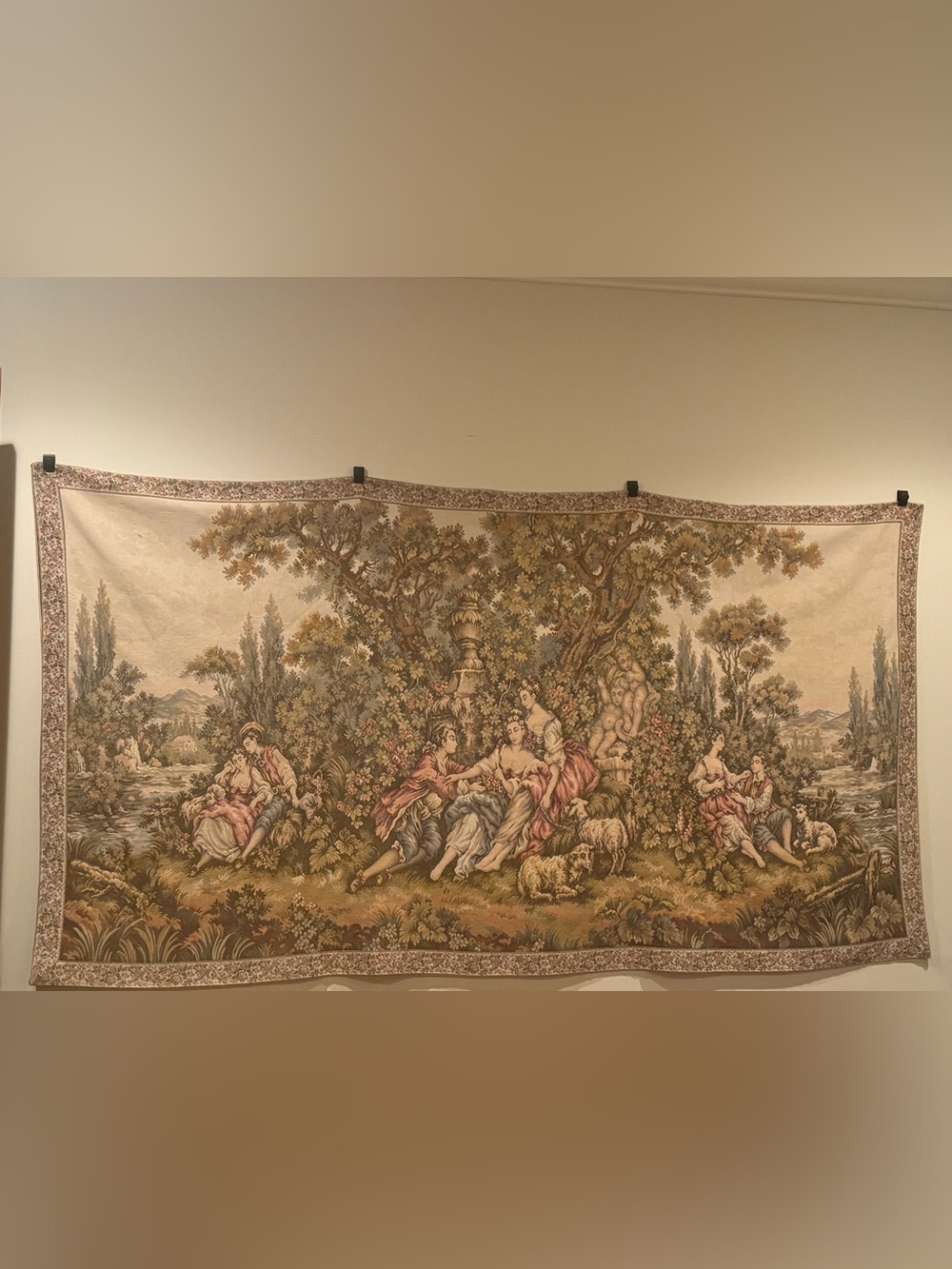 Vintage-Inspired Tapestry Wall Hanging in Beige and Brown